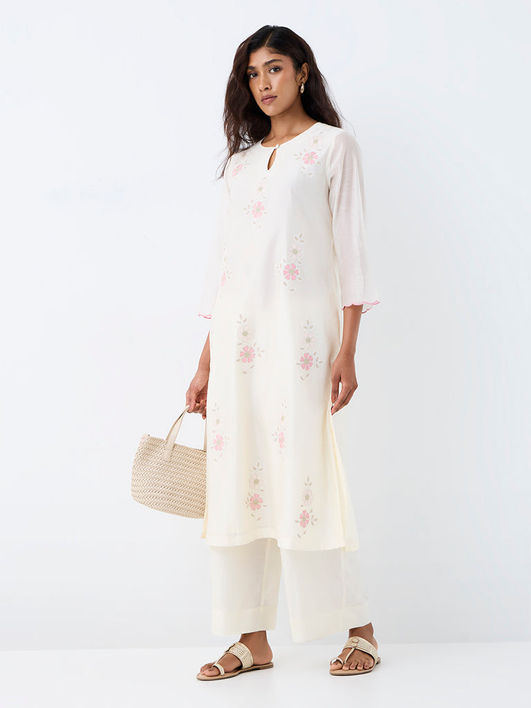 Zuba Off-White Solid Pants