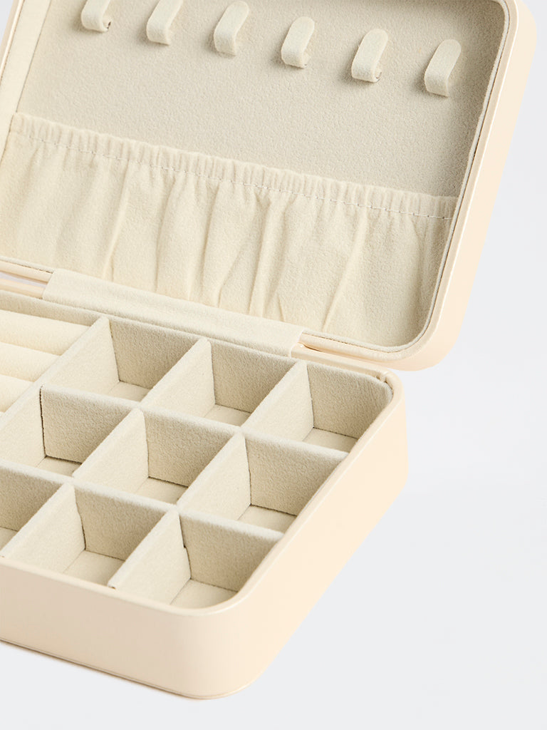 Westside Accessories Cream Quilted Rectangular Jewellery Box