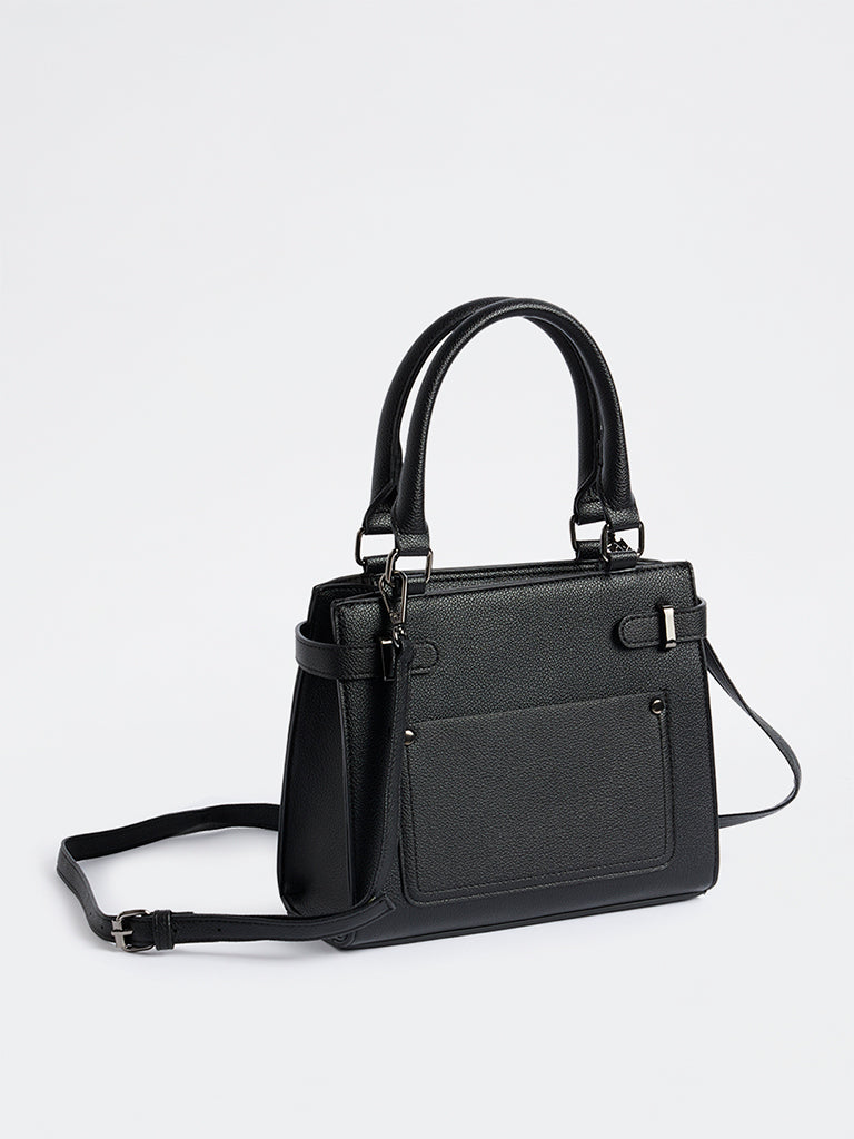 Westside Black Textured Geometric Crossbody Sling Bag