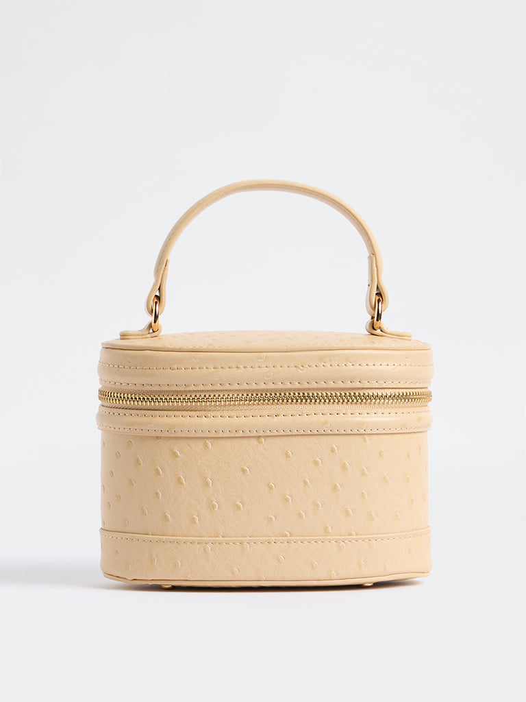 Westside Light Beige Ostrich-Textured Crossbody Sling Bag