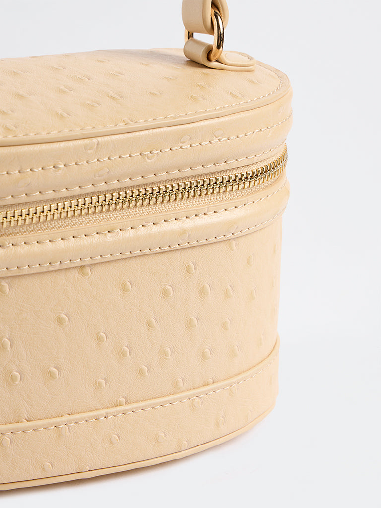 Westside Light Beige Ostrich-Textured Crossbody Sling Bag