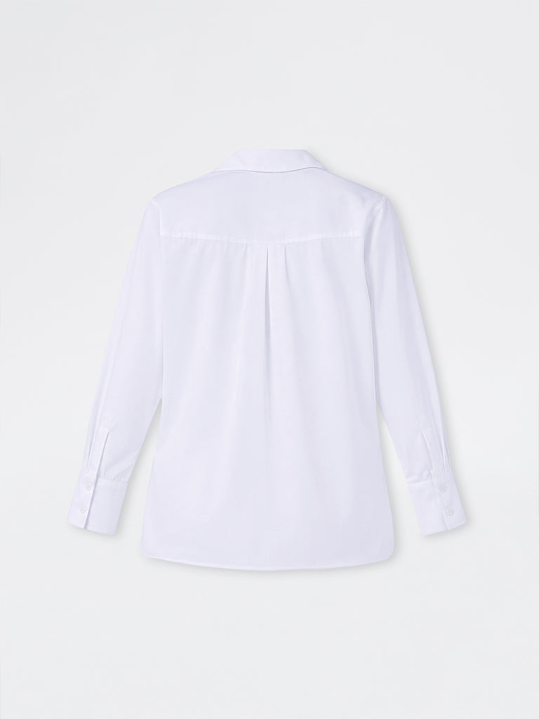 Gia White Solid High-Low Cotton Blouse