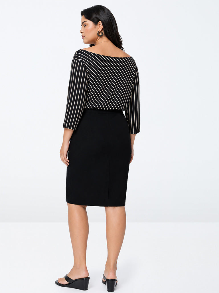 Gia Black Solid High-Rise Cotton Midi Skirt