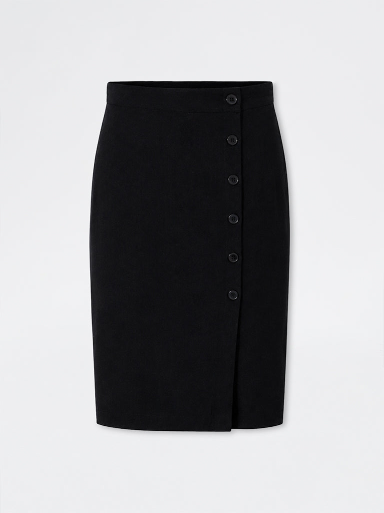 Gia Black Solid High-Rise Cotton Midi Skirt