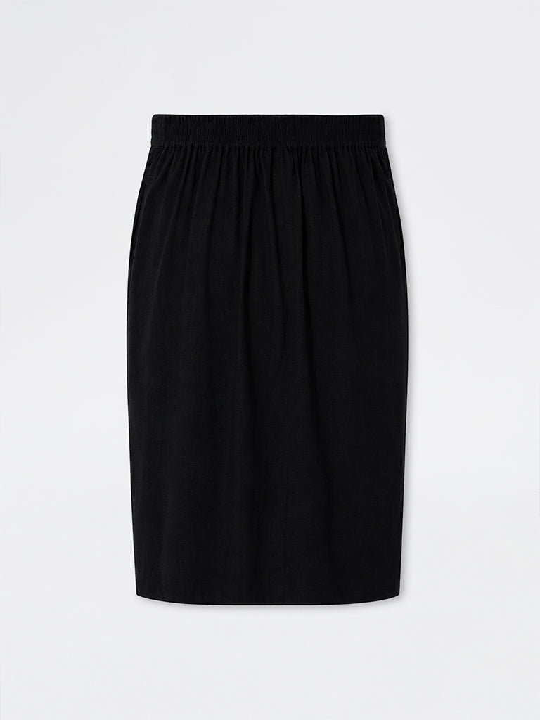 Gia Black Solid High-Rise Cotton Midi Skirt
