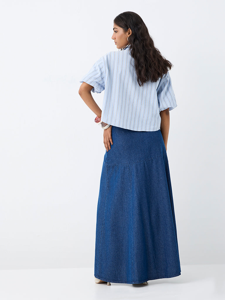 LOV Dark Blue High-Rise Cotton Maxi Skirt