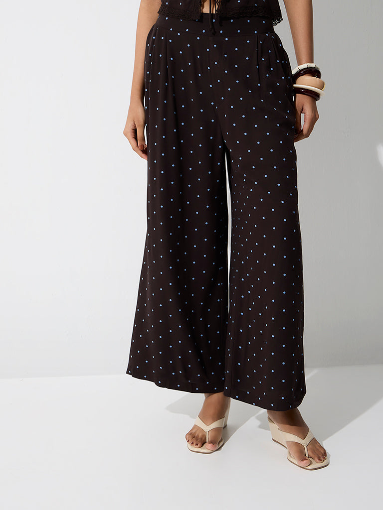 LOV Dark Brown Polka Dot High-Rise Pants