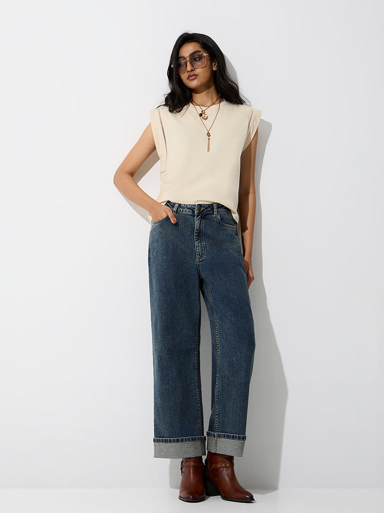 LOV Dark Blue Straight-Fit High-Rise Jeans