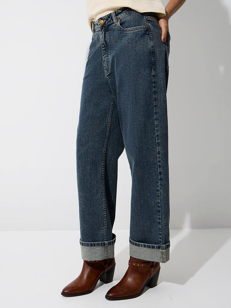 LOV Dark Blue Straight-Fit High-Rise Jeans