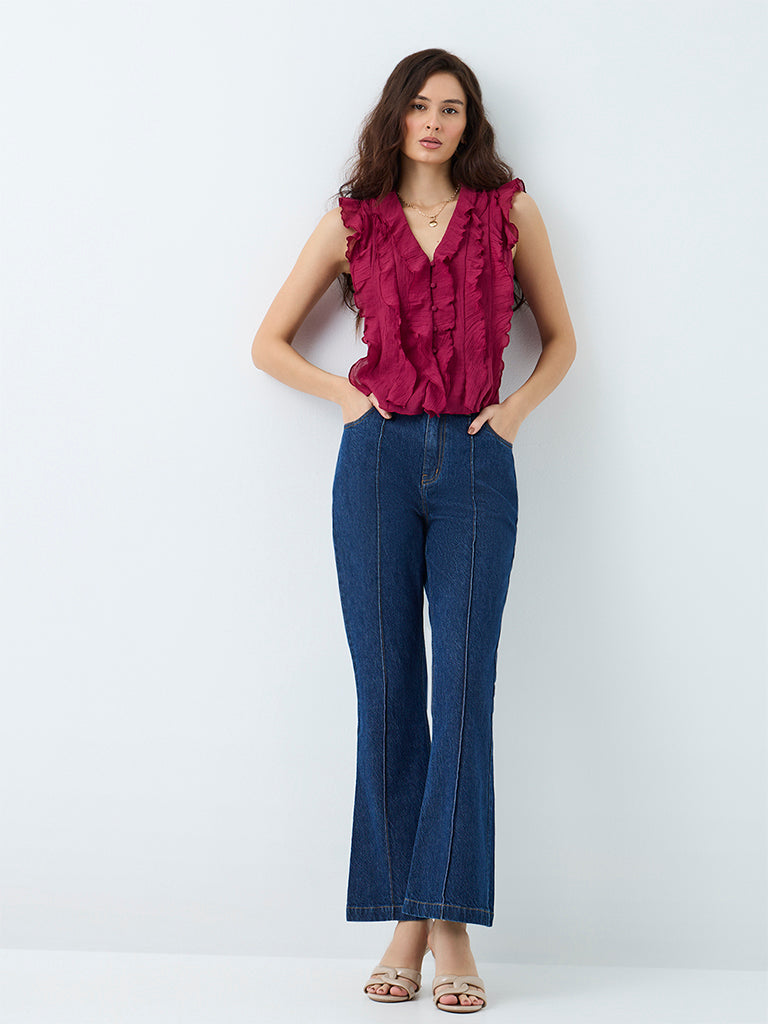 LOV Dark Blue Flared High-Rise demin Jeans