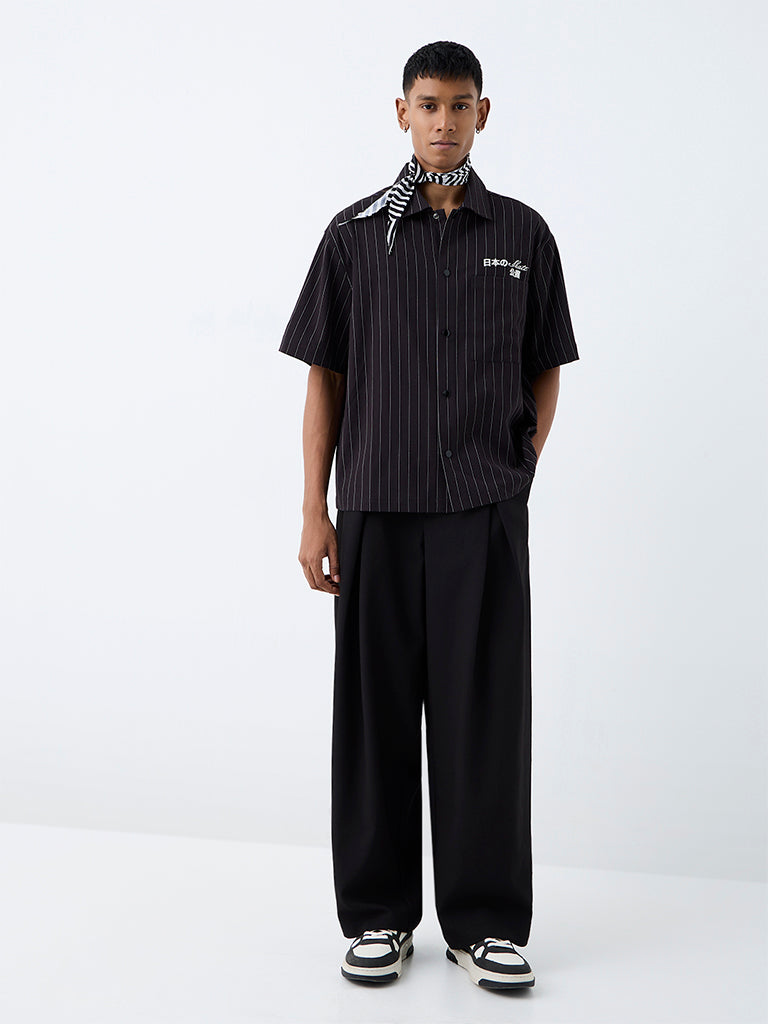 Nuon Black Striped Relaxed-Fit Shirt