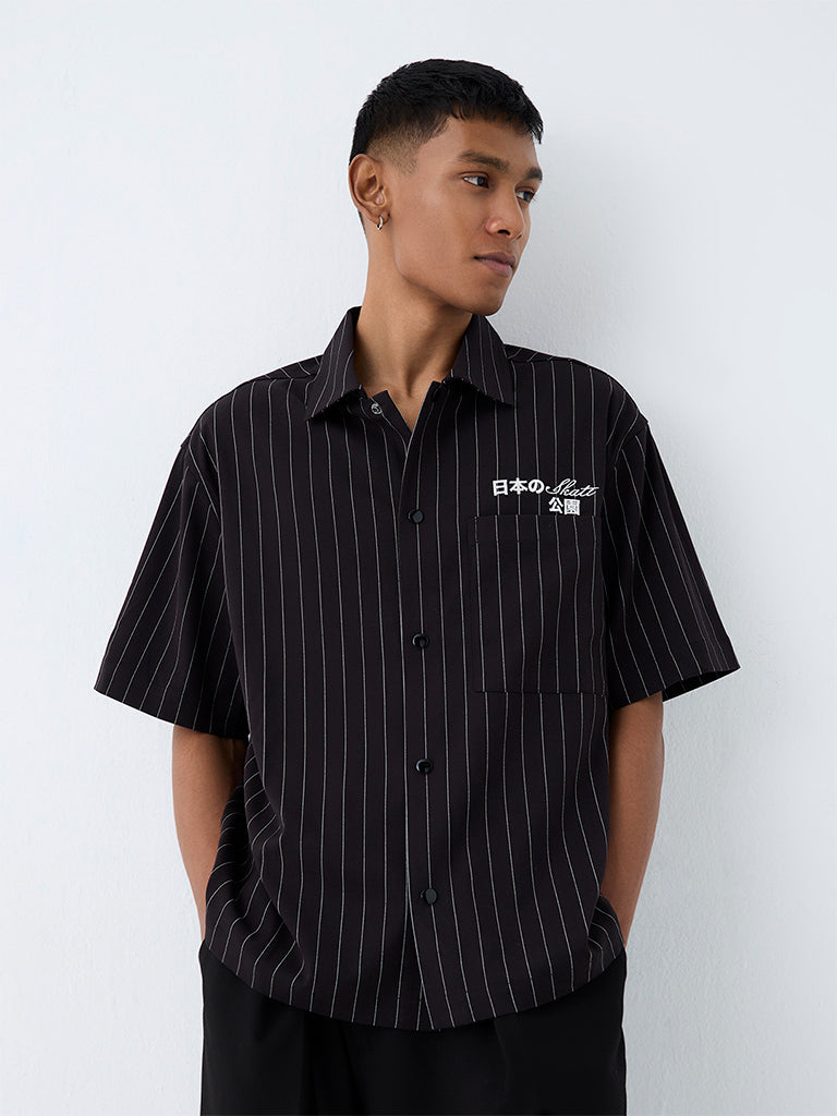 Nuon Black Striped Relaxed-Fit Shirt