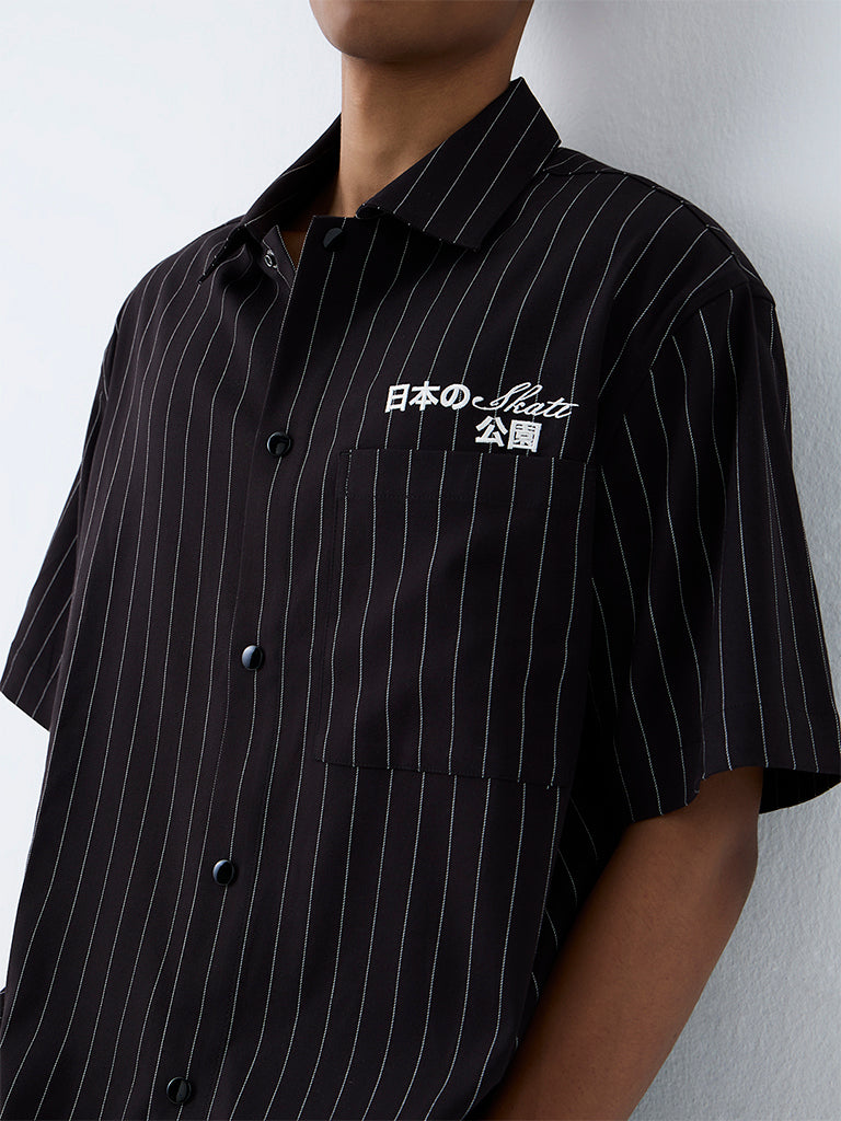 Nuon Black Striped Relaxed-Fit Shirt