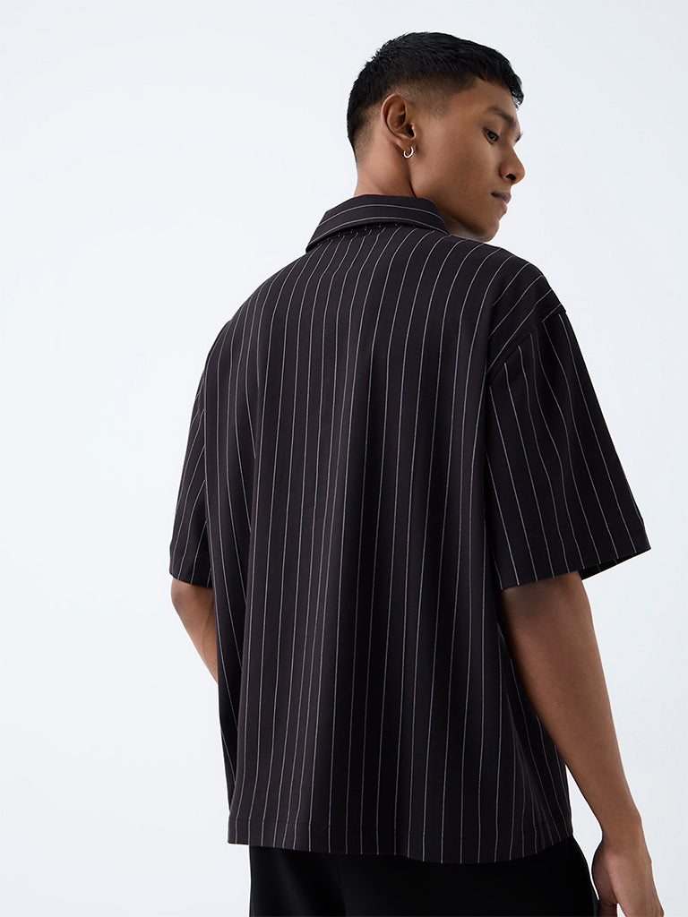 Nuon Black Striped Relaxed-Fit Shirt
