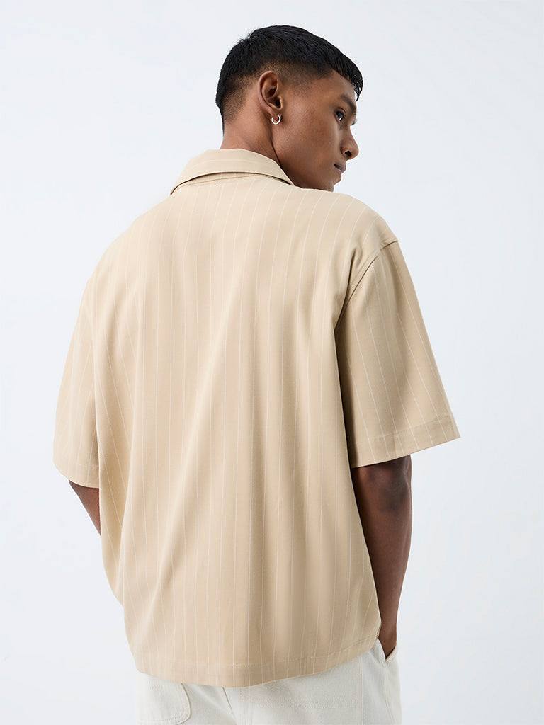 Nuon Beige Striped Relaxed-Fit Shirt