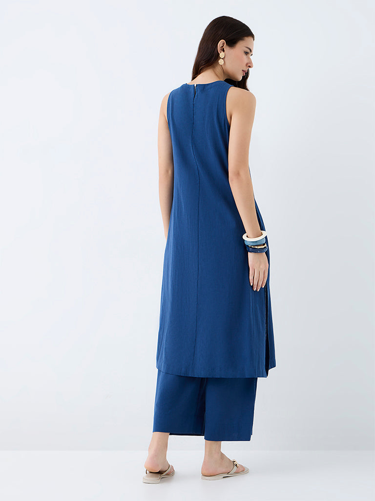 Utsa Indigo Printed Cotton A-Line Kurta