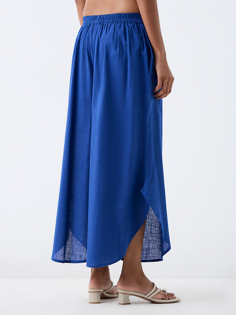 Utsa Blue Solid Cotton Pants