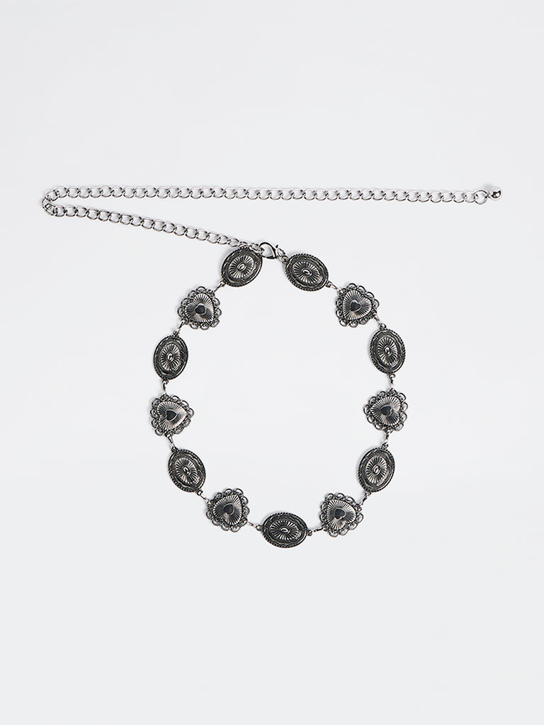 Westside Accessories Silver Heart and Concho Metal Link Belt