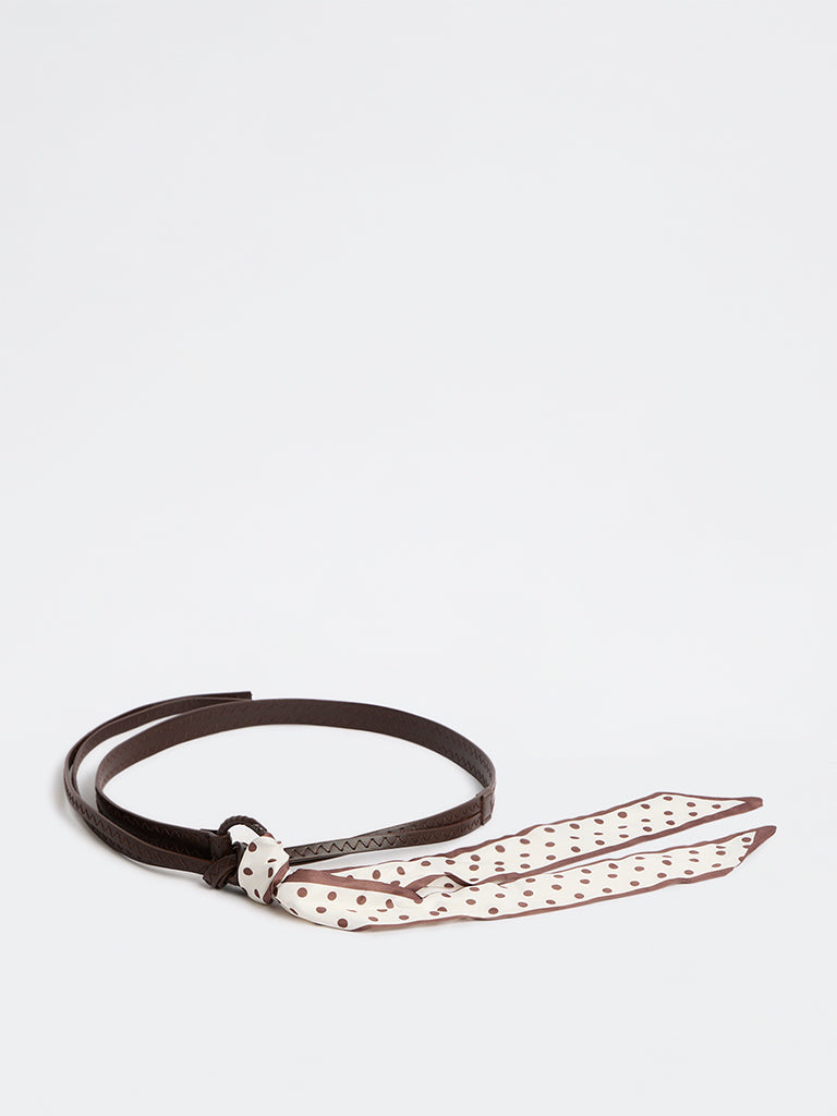 Westside Accessories Brown Belt with Polka-Dot Scarf