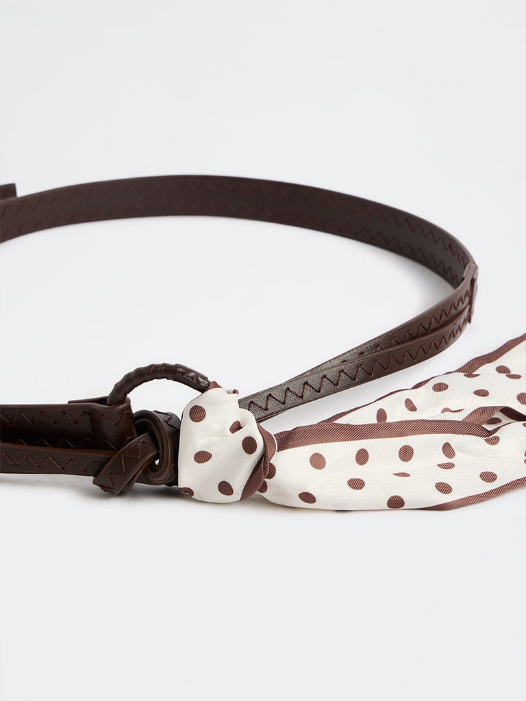 Westside Accessories Brown Belt with Polka-Dot Scarf