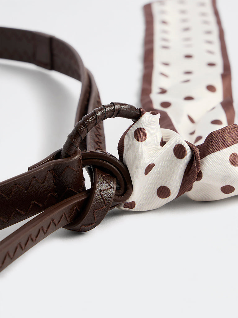 Westside Accessories Brown Belt with Polka-Dot Scarf
