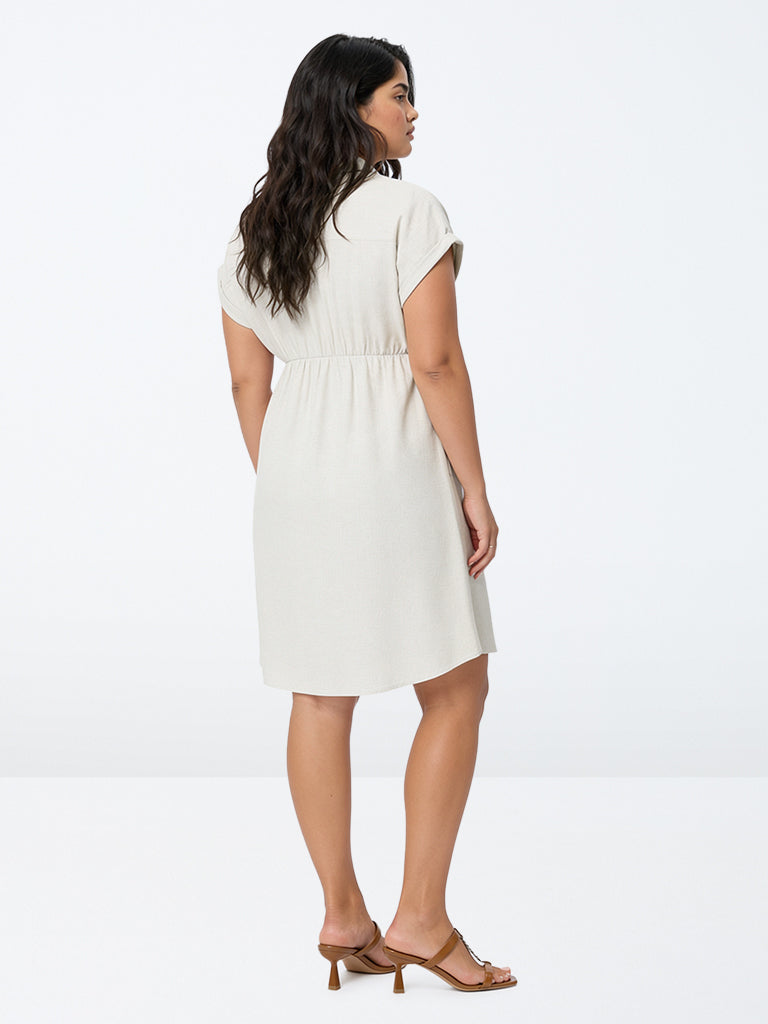 Gia Off-White Pintuck-Detail Linen-Blend Shirt Dress