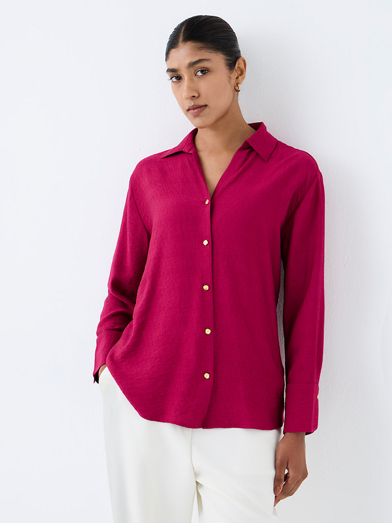 Wardrobe Magenta Solid Shirt