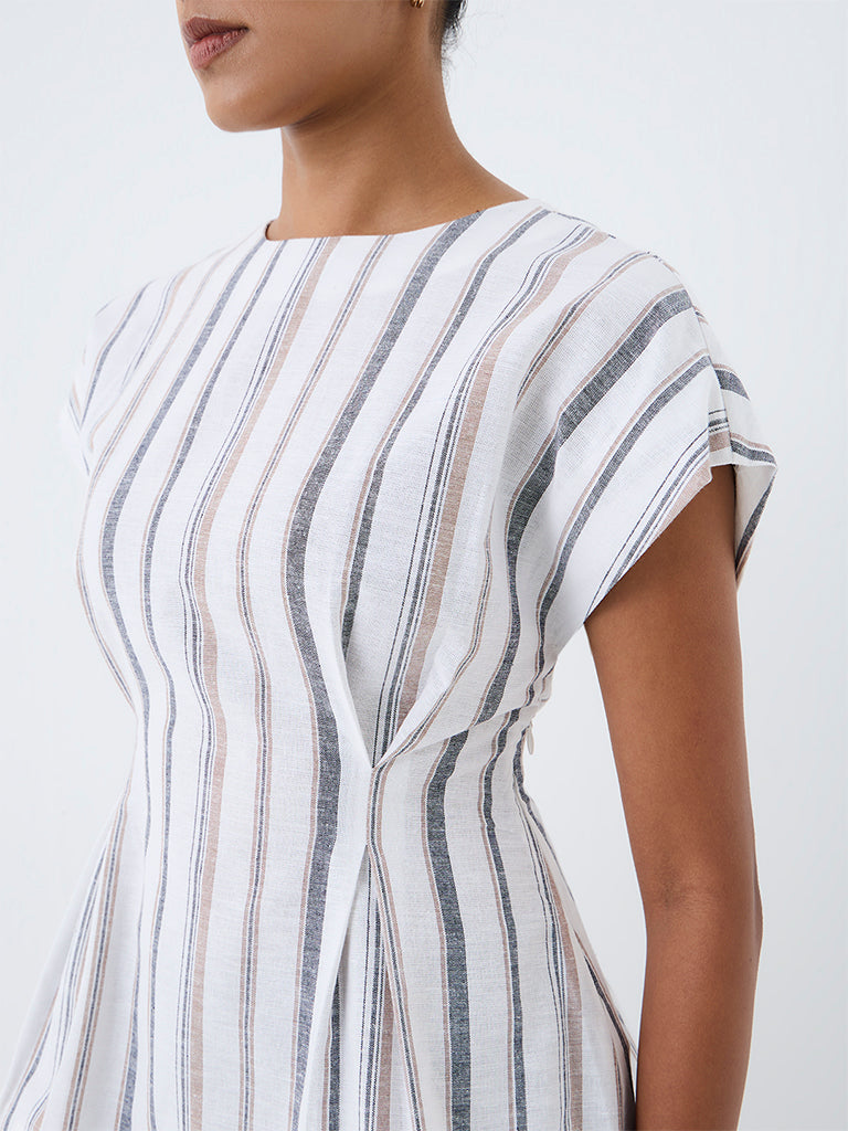 Wardrobe Off-White Striped Peplum Cotton Top