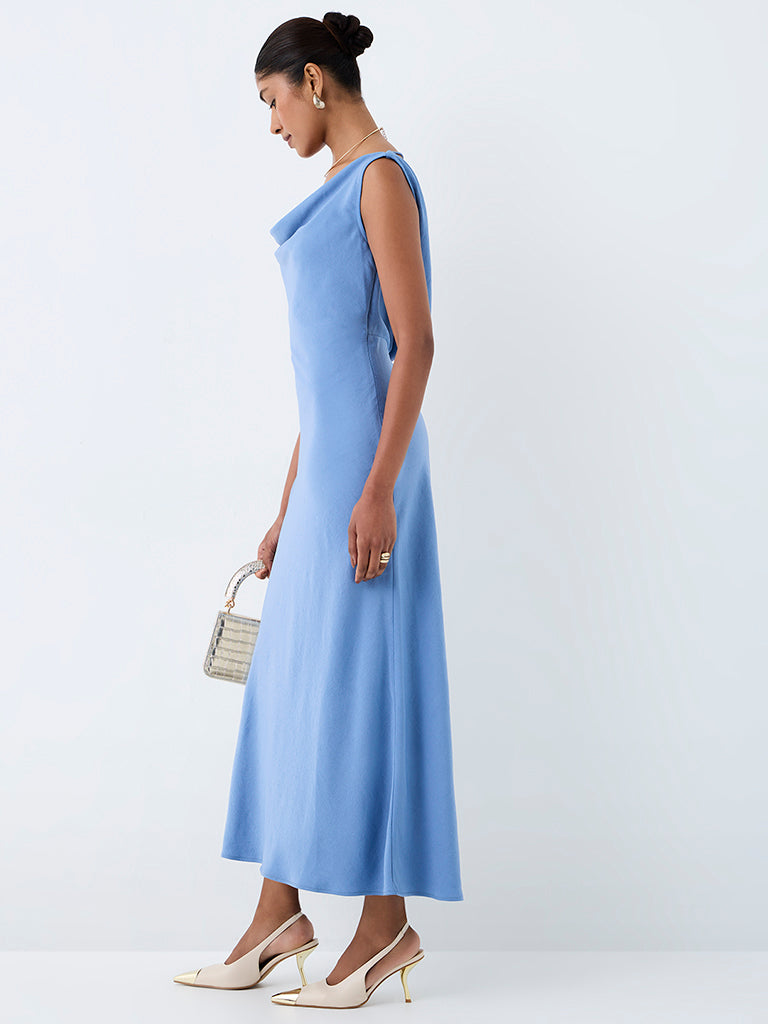 Wardrobe Blue Cowl-Neck A-Line Midi Dress