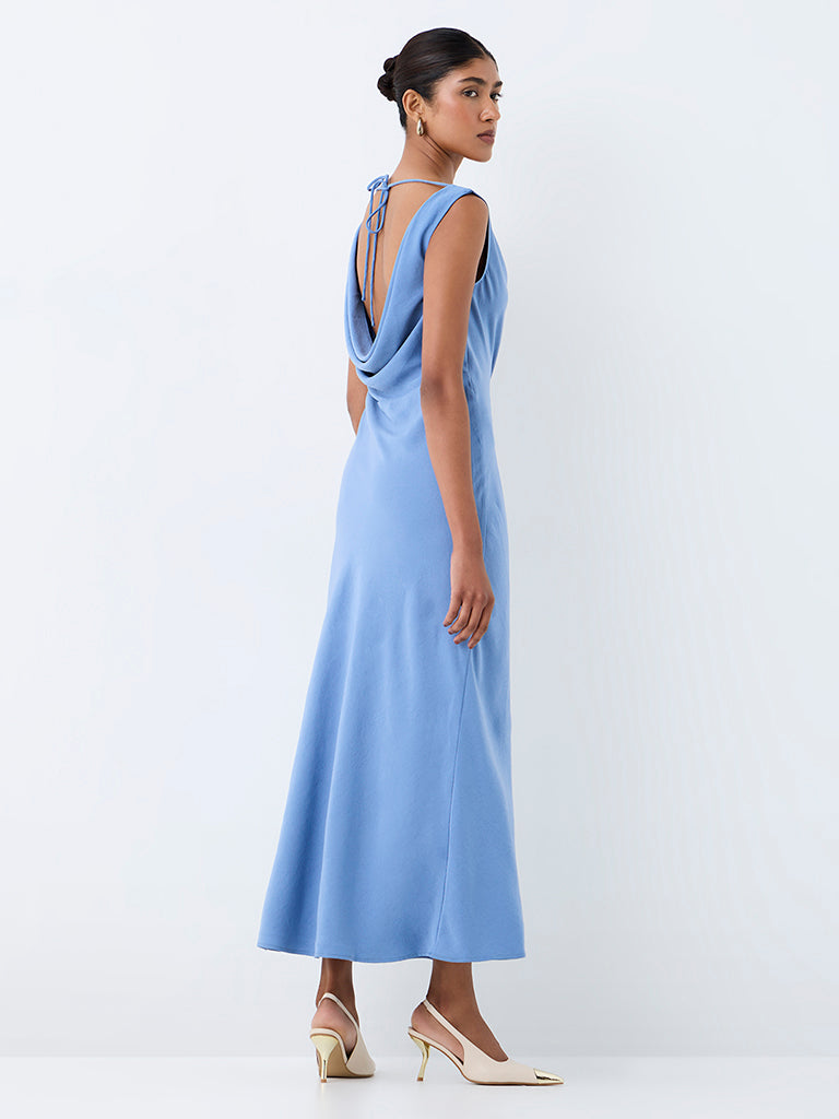 Wardrobe Blue Cowl-Neck A-Line Midi Dress