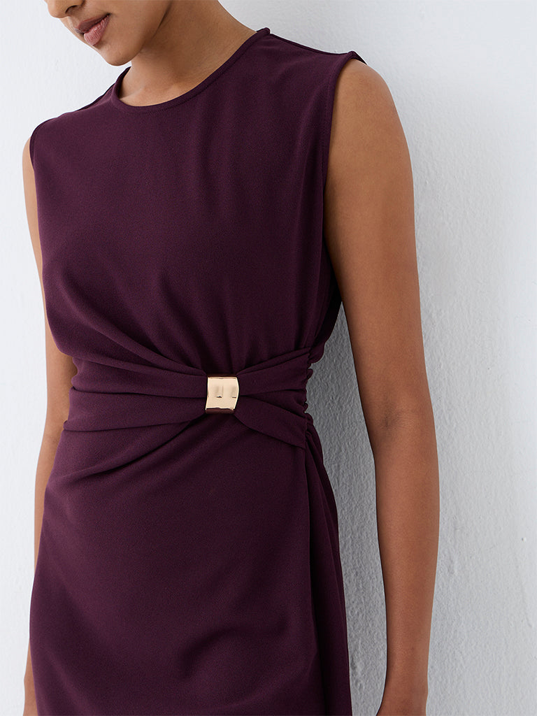 Wardrobe Plum Metal-Detail Sheath Midi Dress