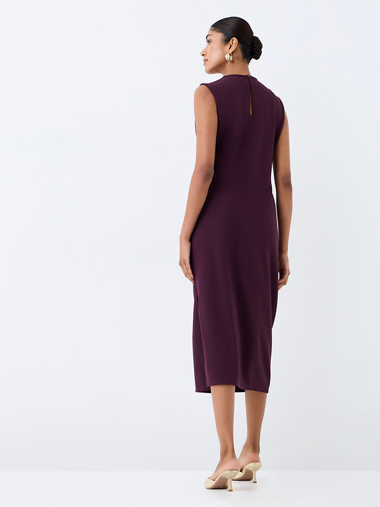 Wardrobe Plum Metal-Detail Sheath Midi Dress