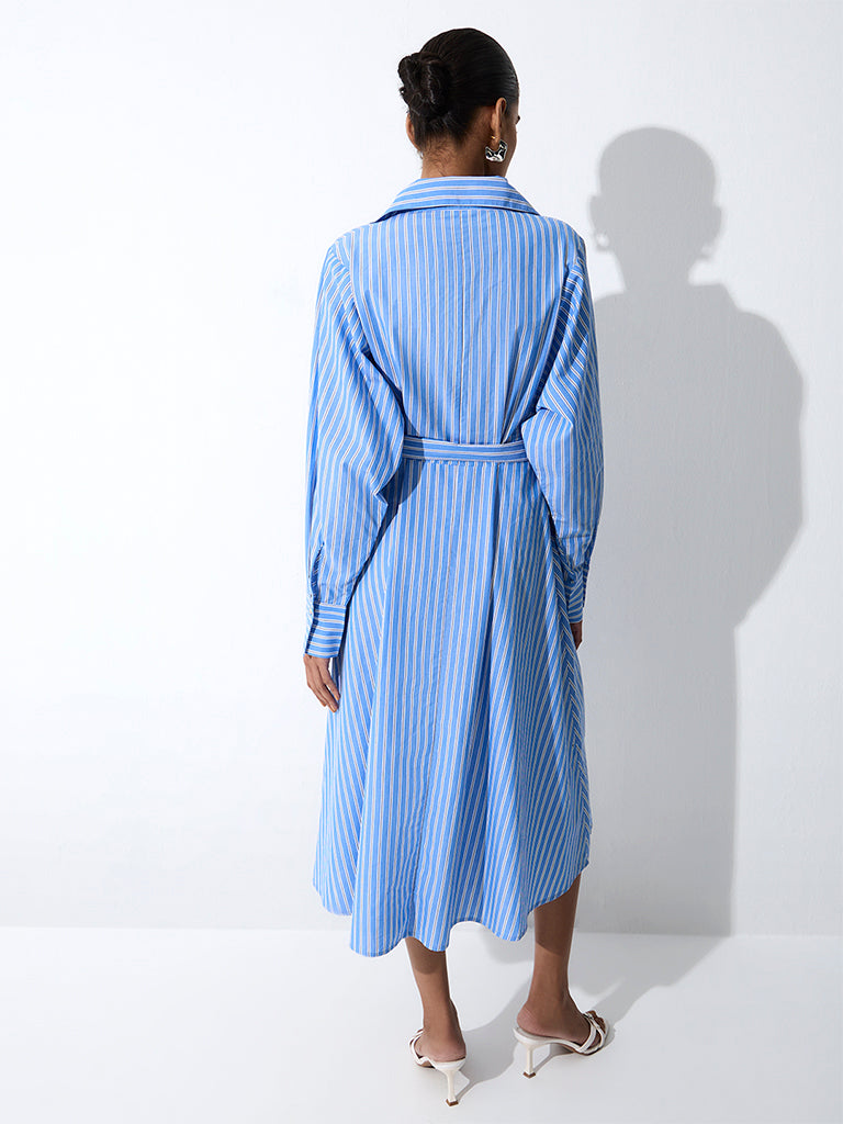 Wardrobe Blue Striped Cotton Shirt Dress with a Belt