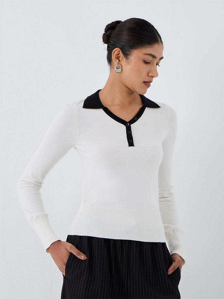 Wardrobe White Contrast-Detail Top