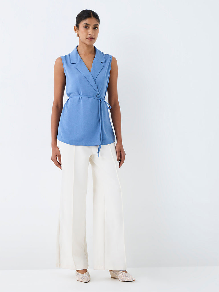 Wardrobe Light Blue Crinkle-Textured Blouse with Belt