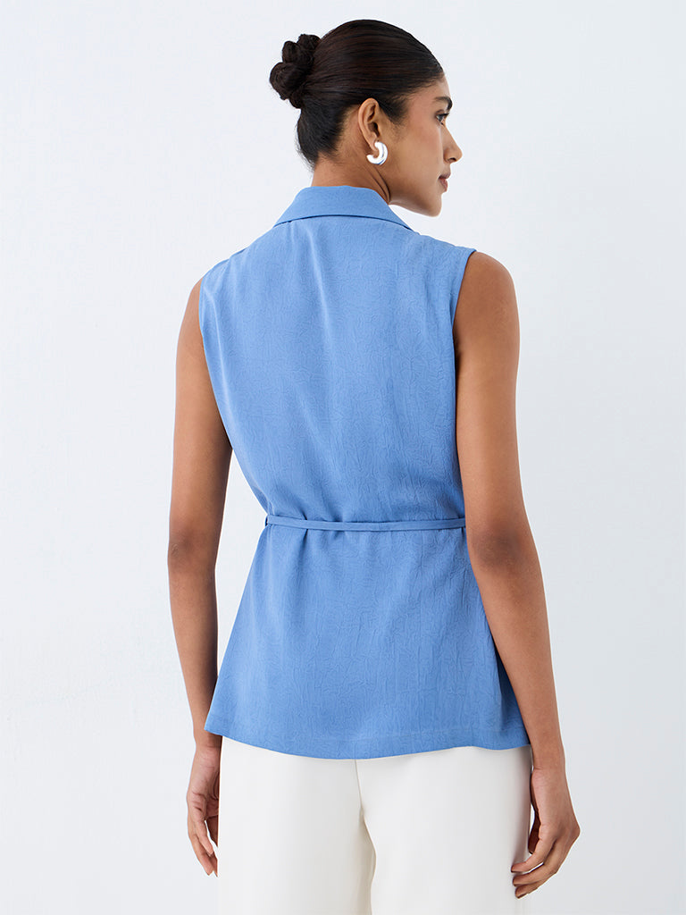 Wardrobe Light Blue Crinkle-Textured Blouse with Belt