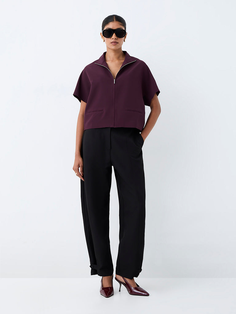 Wardrobe Dark Plum Zip-Detail Top