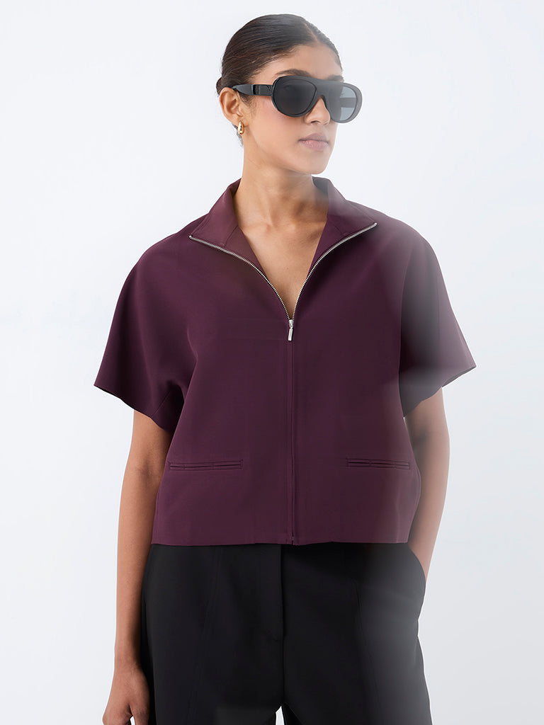 Wardrobe Dark Plum Zip-Detail Top