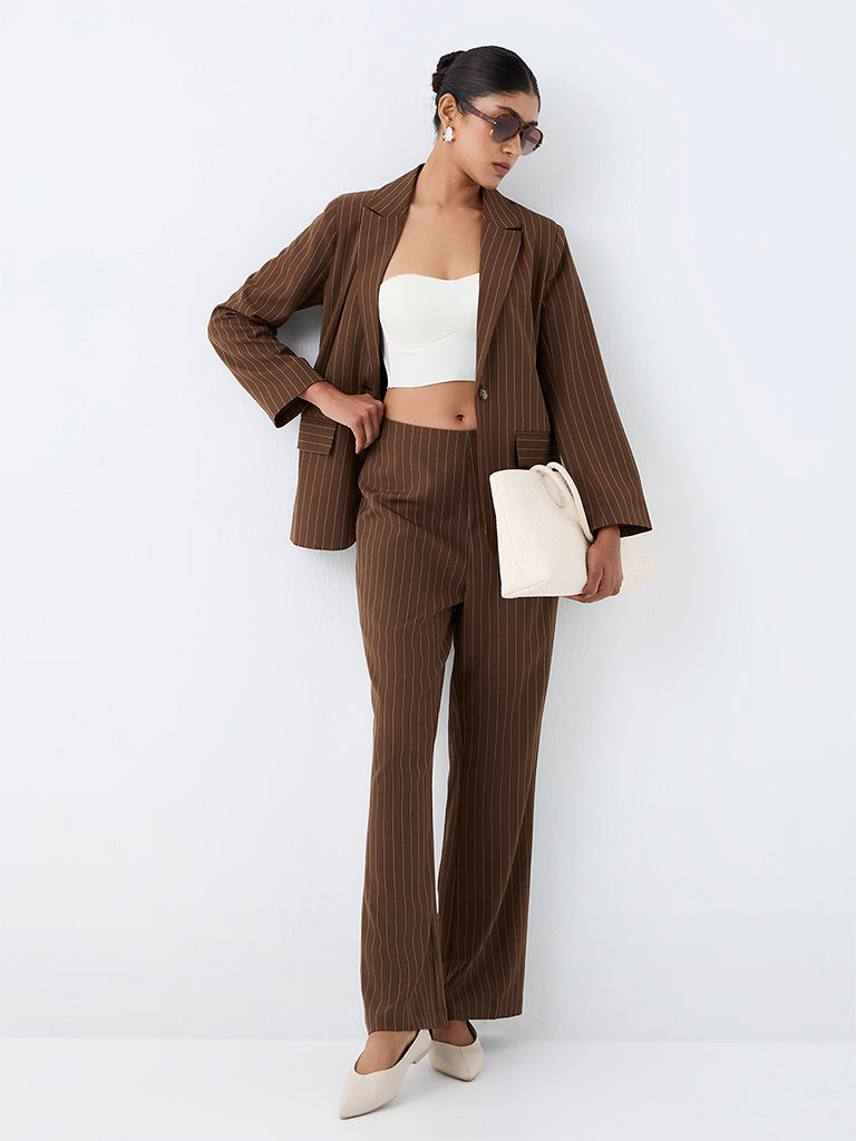 Wardrobe Brown Pinstripe Blazer