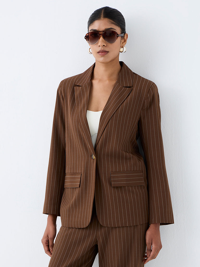 Wardrobe Brown Pinstripe Blazer