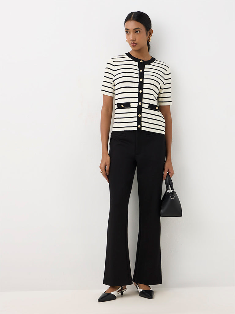 Wardrobe Black Solid High-Rise Flared Trousers