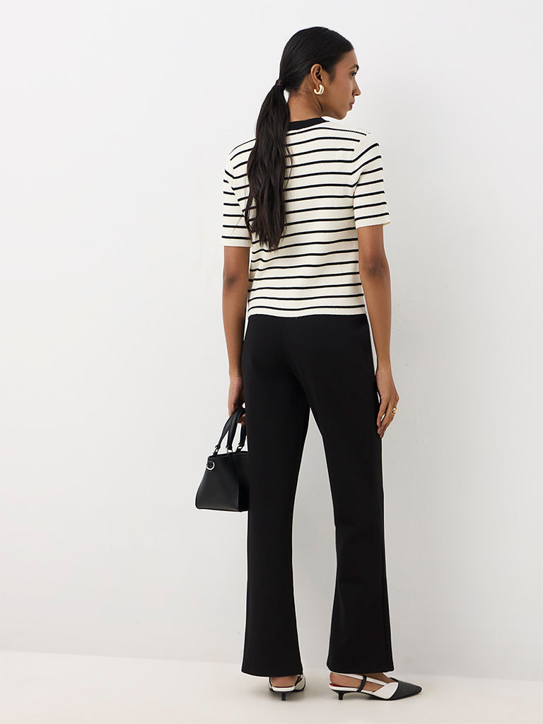 Wardrobe Black Solid High-Rise Flared Trousers