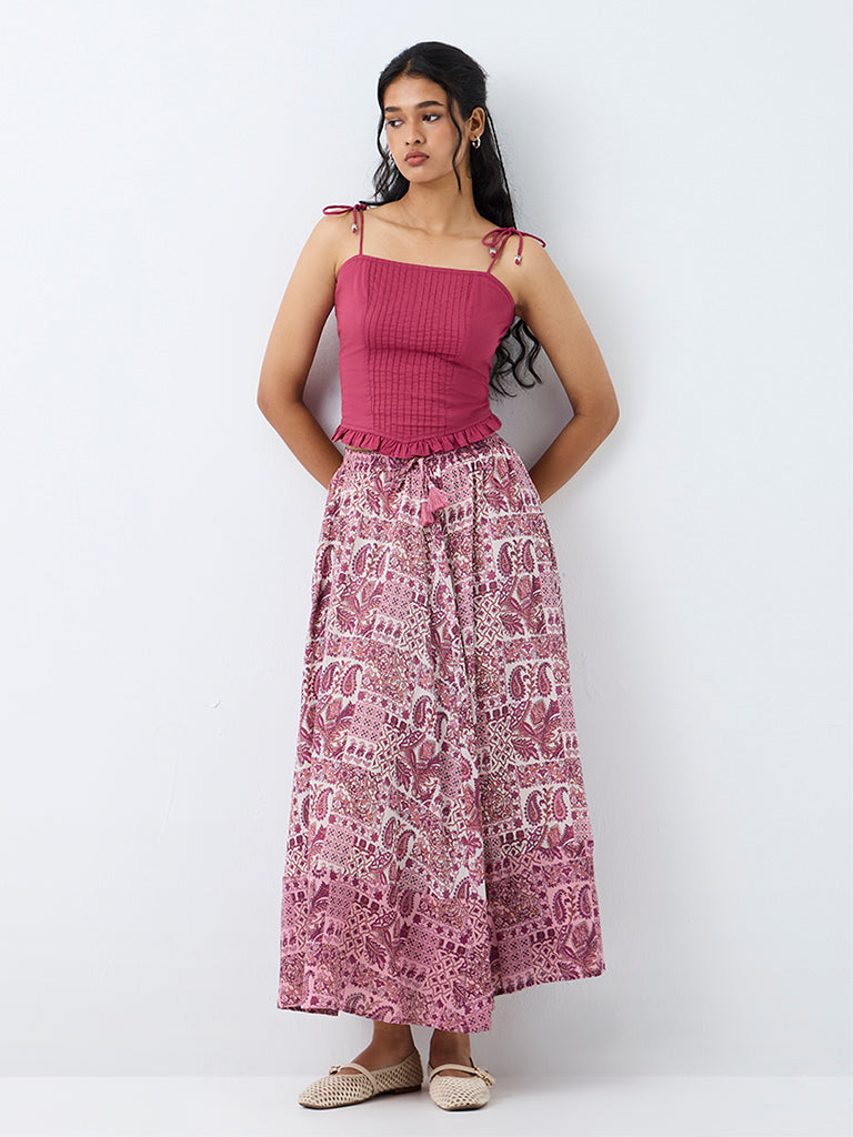 Bombay Paisley Purple Printed High-Rise Cotton-Blend Skirt
