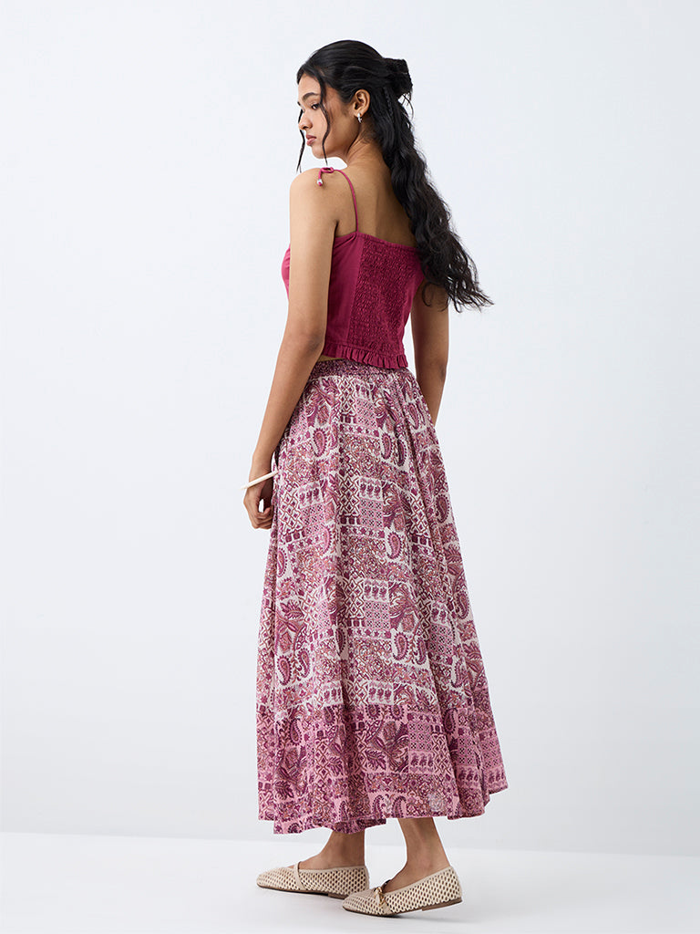 Bombay Paisley Purple Printed High-Rise Cotton-Blend Skirt