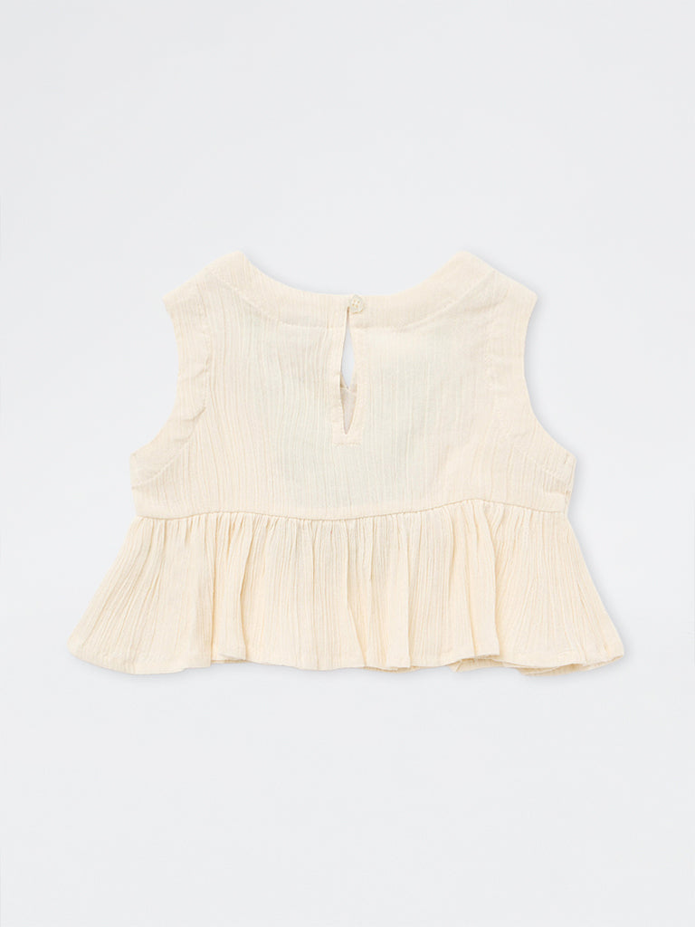 Utsa Kids Girls Off-White Embroidered Cotton Top - (2-8 yrs)