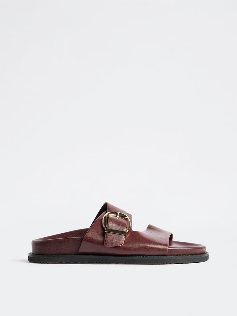 LUNA BLU Burgundy Dual-Strap Slip-On Sandals