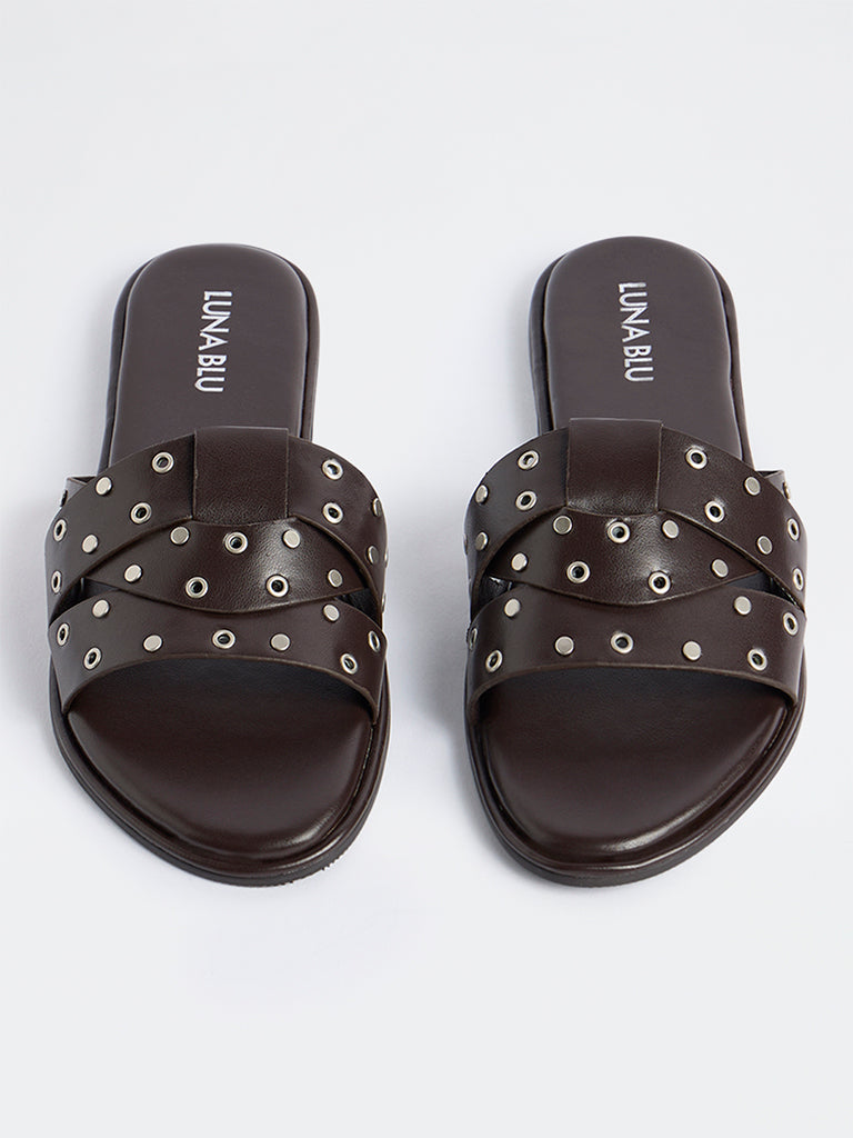 LUNA BLU Dark Brown Slides