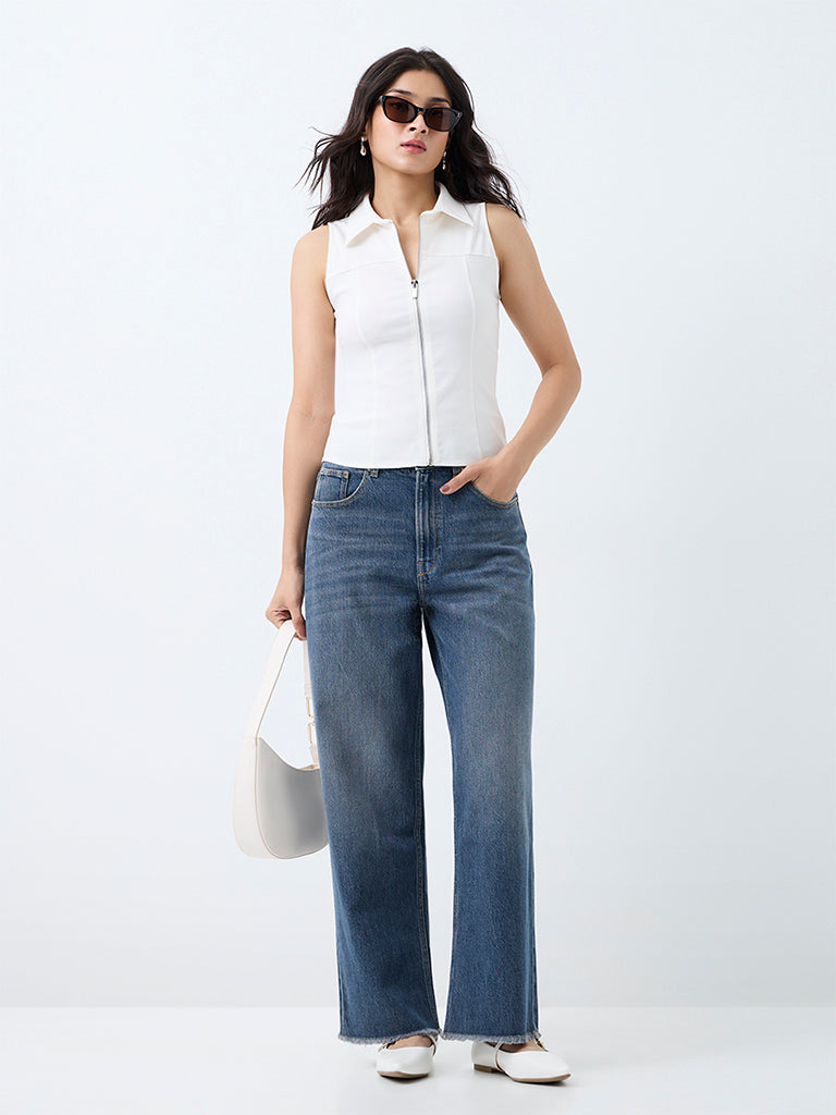 Nuon White Zipper-Detail Top
