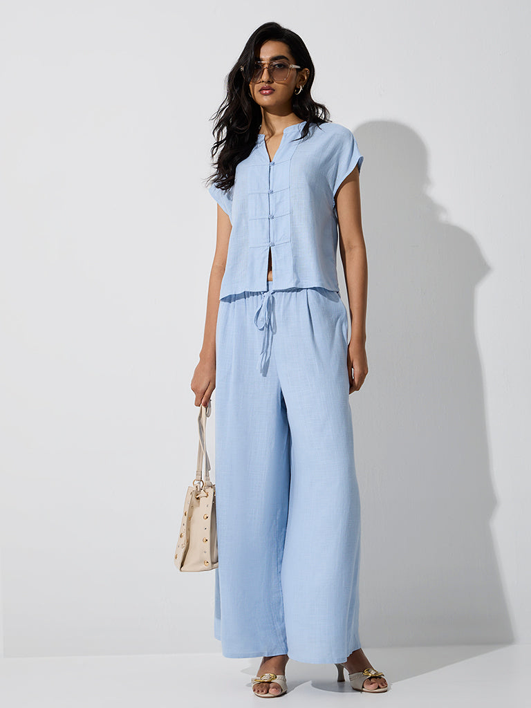 LOV Light Blue Solid High-Rise Pants