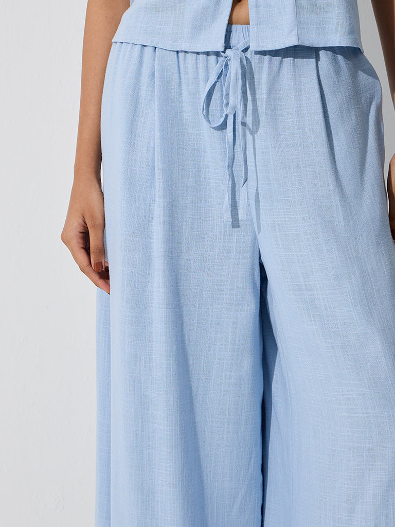 LOV Light Blue Solid High-Rise Pants